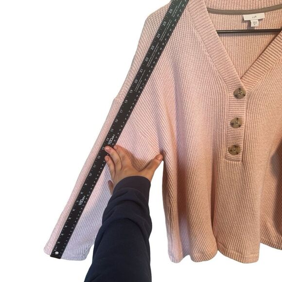 J. Jill- Pink Waffle Knit Henley Pullover Long Sleeve Sweater, Size XL - Picture 6 of 8